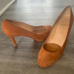 Louboutin dark camel suede pumps